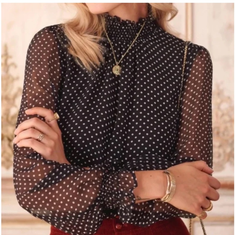 Sezane Polka Dot Cathy Turtleneck Blouse